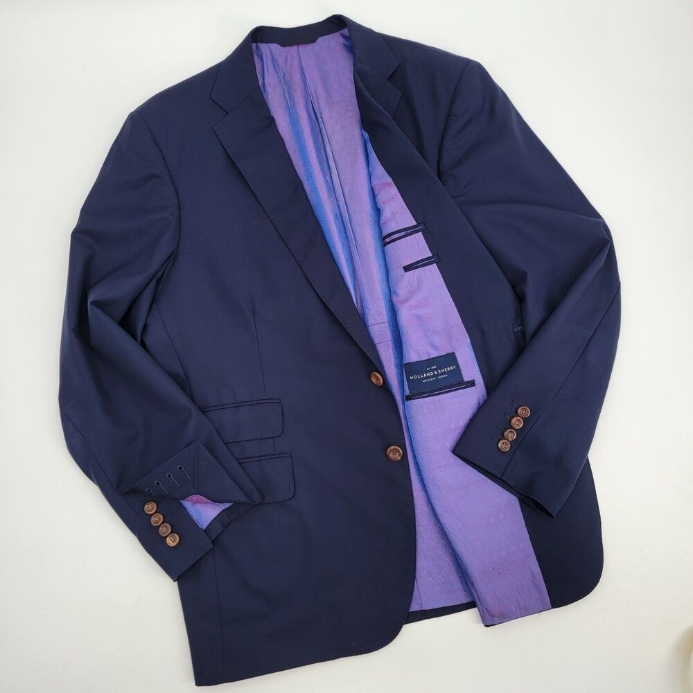 Custom Holland & Sherry Savile Row Navy Sport Coat 44R Full Canvas Union Made